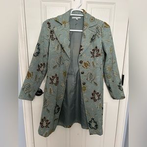 CAbi satin-lined Tapestry Trench Coat with Velvet Belt Size 4